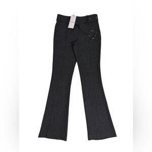 Musier Paris Stromboli Pants Sz EU 34 US 2 Gray Herringbone Belted Flare NWT